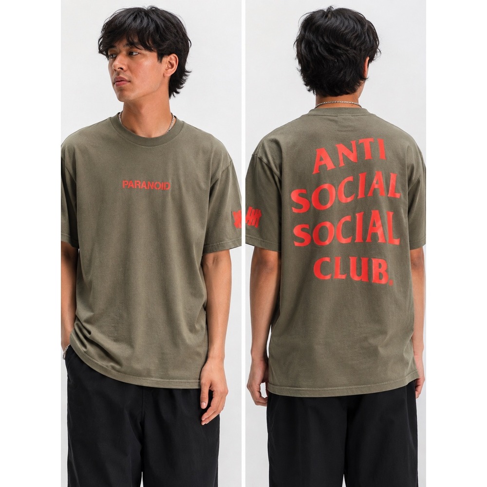 Anti Social Social Club Undefeated Paranoid T-Shirt Olive Green Orange Mens